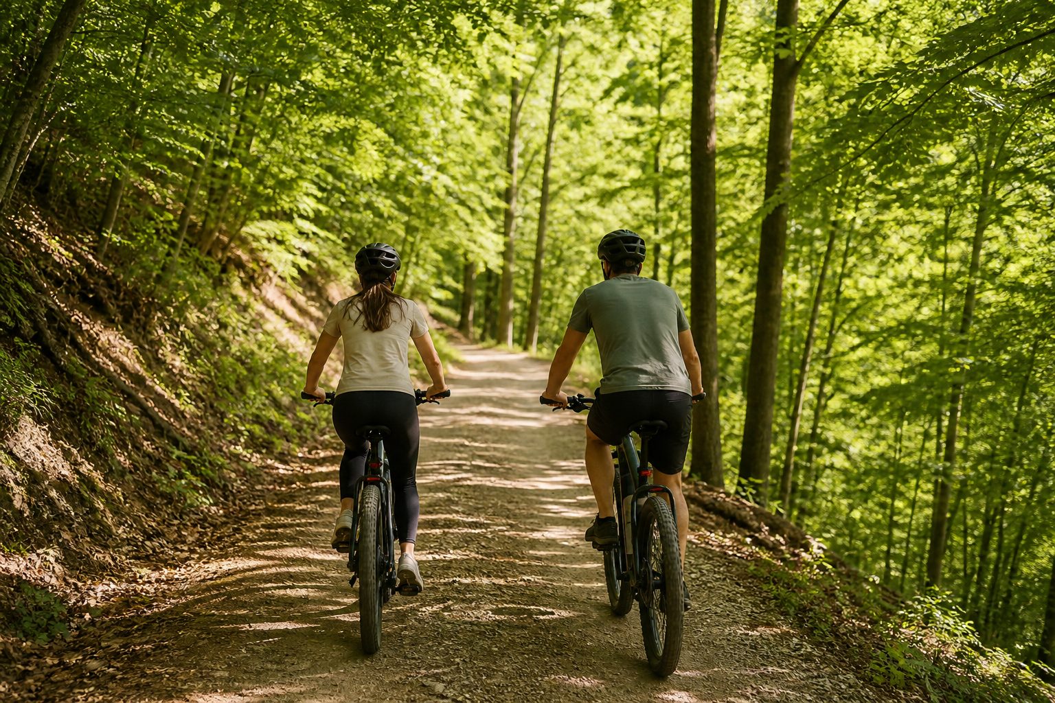 Pár e-bike-kal az erdei úton